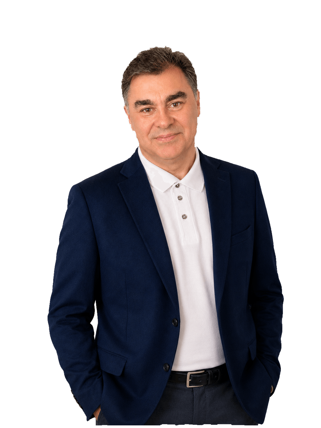 Vasilis Katsoulis in a navy blazer
